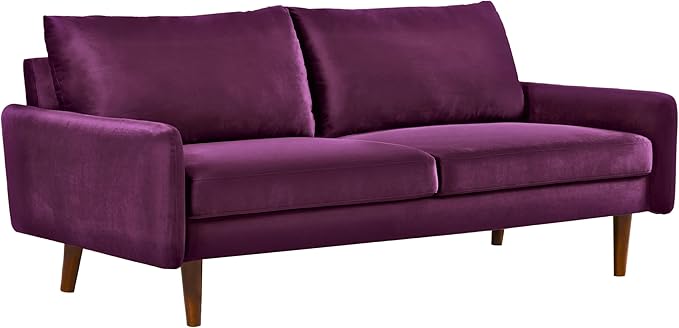 US Pride Furniture Kent Modern Velvet Sofa, Comfortable 3 Seater Couch for Living Rooms and Small Spaces, Ideal Studio Apartment Furniture with Sleek Design, Eggplant - LeafyLoom