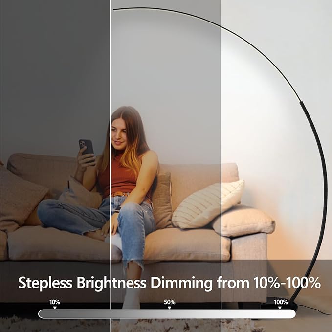 Arc Floor Lamp, Dimmable LED Floor Lamp with 3 Color Temperatures, Ultra Bright, Modern Standing Tall Lamp with Remote Reading Floor Lamp for Living Room Bedroom Office - LeafyLoom