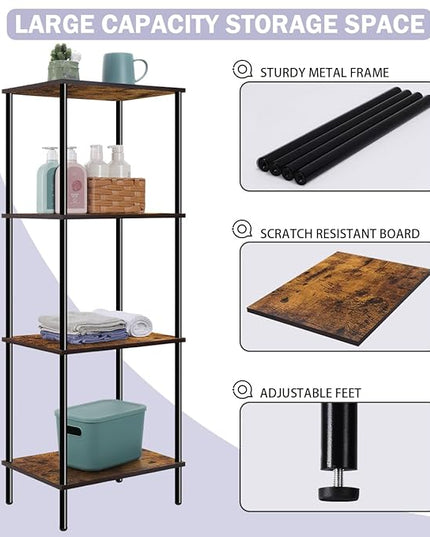 melos 4 Tier Bookshelf, Classically Tall Bookcase Shelf Storage Organizer, Modern Book Shelf for Bedroom, Living Room and Home Office - LeafyLoom