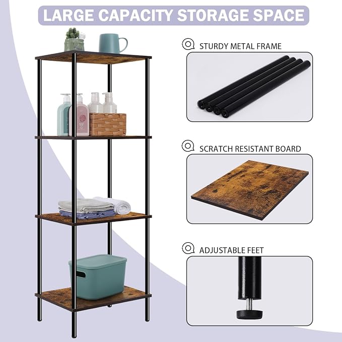 melos 4 Tier Bookshelf, Classically Tall Bookcase Shelf Storage Organizer, Modern Book Shelf for Bedroom, Living Room and Home Office - LeafyLoom