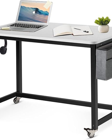 AHB 39" Rolling Computer Desk with 4 Smooth Wheels, Simple Style Mobile Writing Desk Home Office Study Table Movable Workstation with Metal Frame - LeafyLoom