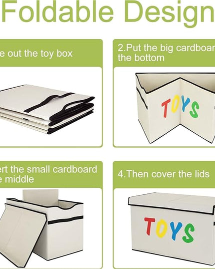 Toy Box Chest, Collapsible Sturdy Storage Bins with Lids, Extra Large Kids Toy Storage Organizer Boxes Bins Baskets for Kids, Boys, Girls, Nursery Room, Playroom, Closet (New Beige) - LeafyLoom