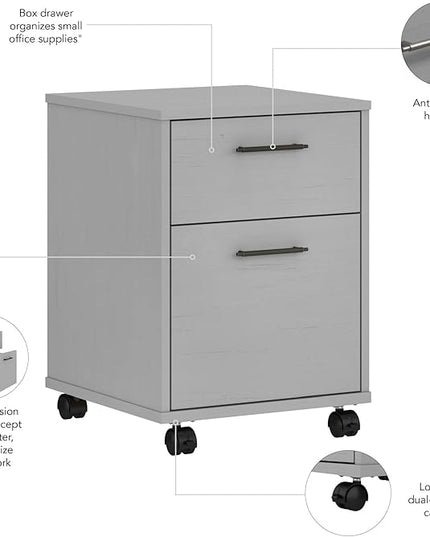 Bush Furniture Key West 2 Drawer Rolling File Cabinet in Cape Cod Gray, Mobile Organization for Home Office, Small Under Desk Storage on Wheels - LeafyLoom