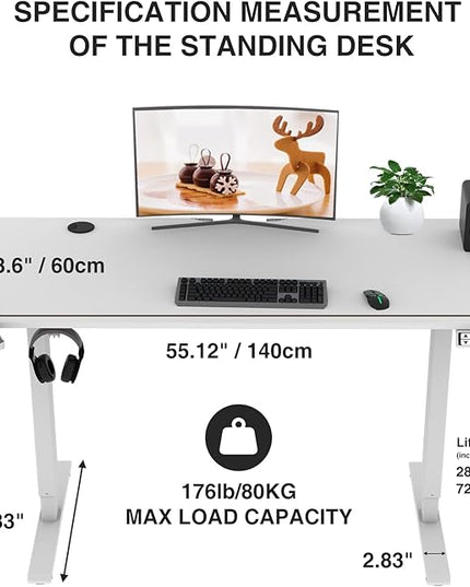 63inch Electric Standing Desk Adjustable Height Sit Stand Home Office Desk Height Adjustable Stand up Desk - LeafyLoom