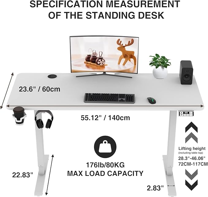 63inch Electric Standing Desk Adjustable Height Sit Stand Home Office Desk Height Adjustable Stand up Desk - LeafyLoom