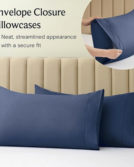LuxClub Bed Linen Set, 6Pcs King Microfiber Sheets, Deep Pocket Cooling Breathable Hotel Bedding, Navy - LeafyLoom