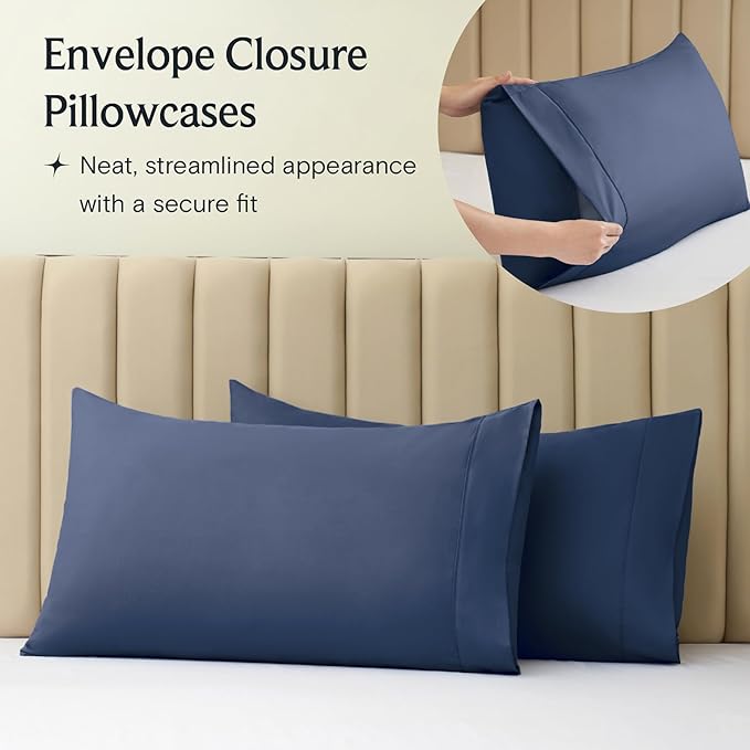 LuxClub Bed Linen Set, 6Pcs King Microfiber Sheets, Deep Pocket Cooling Breathable Hotel Bedding, Navy - LeafyLoom