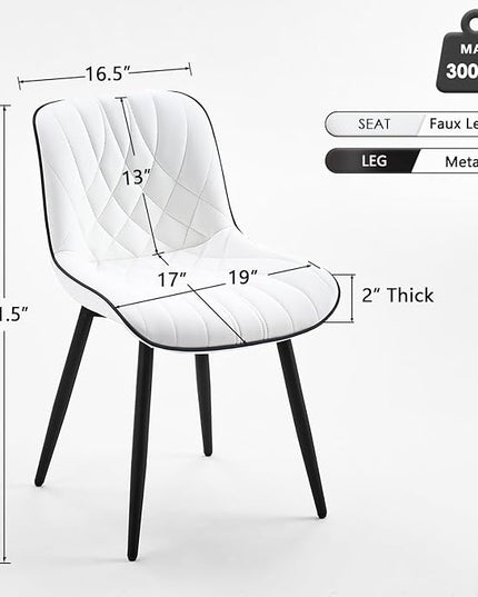 YOUNUOKE Dining Chairs Set of 2 Mid Century Modern Kitchen Chair Comfortable Upholstered Faux Leather Dinner Chairs for Kitchen Dining Room, White - LeafyLoom