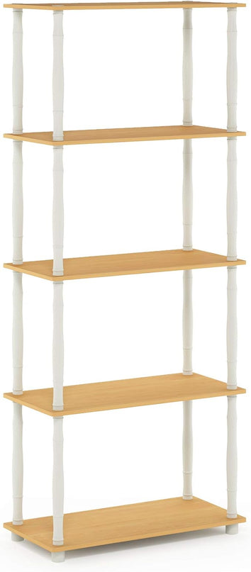 Furinno Turn-N-Tube 5-Tier Multipurpose Shelf / Display Rack / Storage Shelf / Bookshelf, Classic Tubes, Beech/White - LeafyLoom