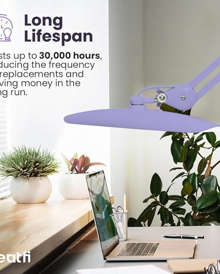 Neatfi XL 2,200 Lumens LED Task Lamp, 24W Super Bright Desk Lamp, 117 Pcs SMD LED, 4 Level Brightness, Dimmable, Task LED Light for Home, Office, Workbench (Non-CCT, Lavender) - LeafyLoom