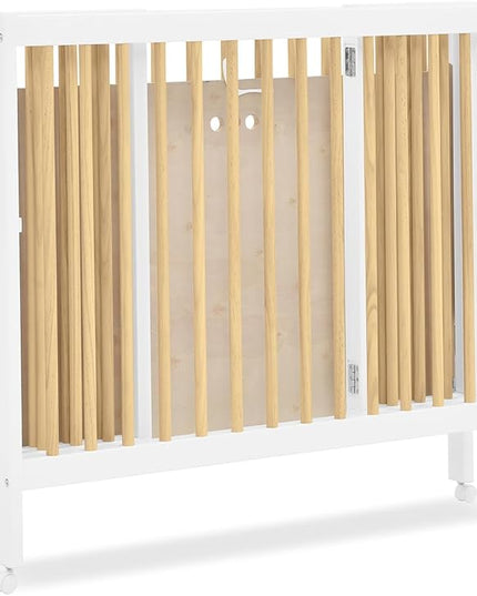 Delta Children Mia Portable Folding Mini Crib with 1.5-Inch Mattress - Greenguard Gold Certified, Bianca White/Natural - LeafyLoom