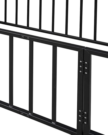 RITSU Twin Size Metal Floor Fence Bed, Montessori Bedframe, with Safety Guardrail and Door, for Children Bedroom, Boys Girls, Apartment, Strong & Durable, Easy to Assemble, Black - LeafyLoom