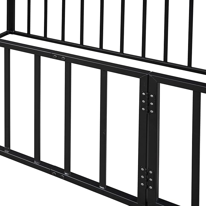 RITSU Twin Size Metal Floor Fence Bed, Montessori Bedframe, with Safety Guardrail and Door, for Children Bedroom, Boys Girls, Apartment, Strong & Durable, Easy to Assemble, Black - LeafyLoom