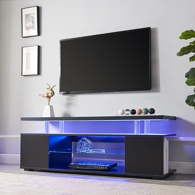 NicBex TV Stand for 65 Inch TV LED Gaming Entertainment Center Media Storage Console Table with Large Sliding Drawer & Side Cabinet for Living Room,Bedroom,51 Inch,Black - LeafyLoom
