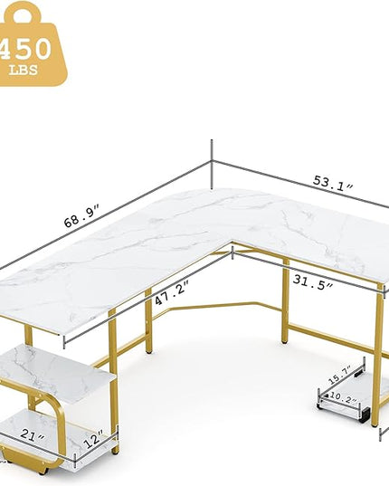 Teraves Reversible L Shaped Desk with Large Surface, 69 Inch Sturdy Corner Desk with Storage Shelves, Premium Office Computer Desk Workstation for Home Office Gaming - LeafyLoom