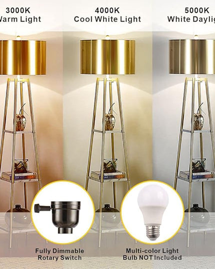 Floor Lamp, Standing Reading Light with Shelves and Gold Shade, Modern Tall Pole Lamp, Accent Furniture Décor Lighting for Living Room, Bedrooms - LeafyLoom