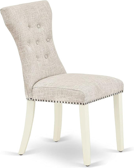 East West Furniture NDGA3-LWH-35 Norden 3 Piece Dinette Set for Small Spaces Contains a Rectangle Dining Table with Dropleaf and 2 Doeskin Fabric Upholstered Chairs, 30x48 Inch, Linen White - LeafyLoom
