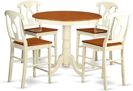 East West Furniture JAKE5-WHI-W 5 Piece Kitchen Counter Height Dining Table Set Includes a Round Wooden Table with Pedestal and 4 Dining Chairs, 36x36 Inch, Buttermilk & Cherry - LeafyLoom
