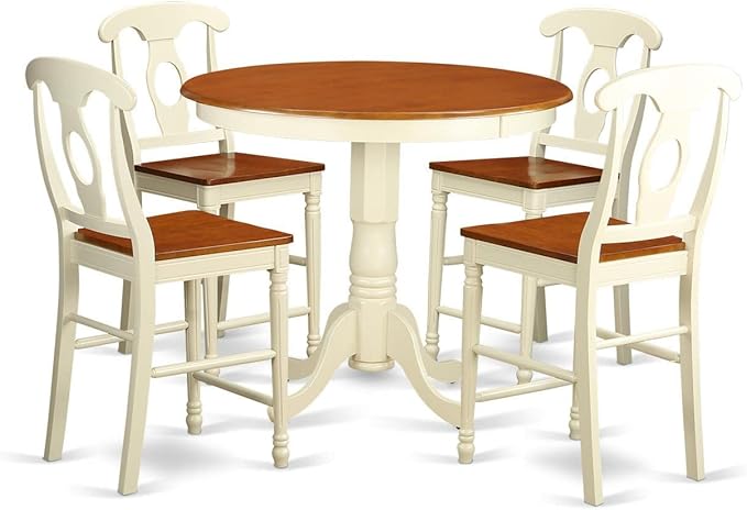 East West Furniture JAKE5-WHI-W 5 Piece Kitchen Counter Height Dining Table Set Includes a Round Wooden Table with Pedestal and 4 Dining Chairs, 36x36 Inch, Buttermilk & Cherry - LeafyLoom