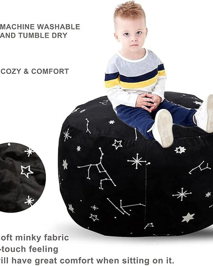Bean Bag Chair COVER -(NO BEANS) for kids Teens, zipper opening, soft velvet, X-Large (34" Black) - LeafyLoom