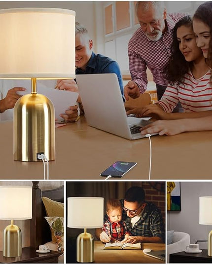 Touch Control Table Lamps Set of 2, Bedside Table Lamps for Bedrooms Set of 2 Modern Living Room 3 Way Dimmable Gold Bedside Lamp for End Table with 2 USB Charging Ports, 2 Bulbs Included - LeafyLoom