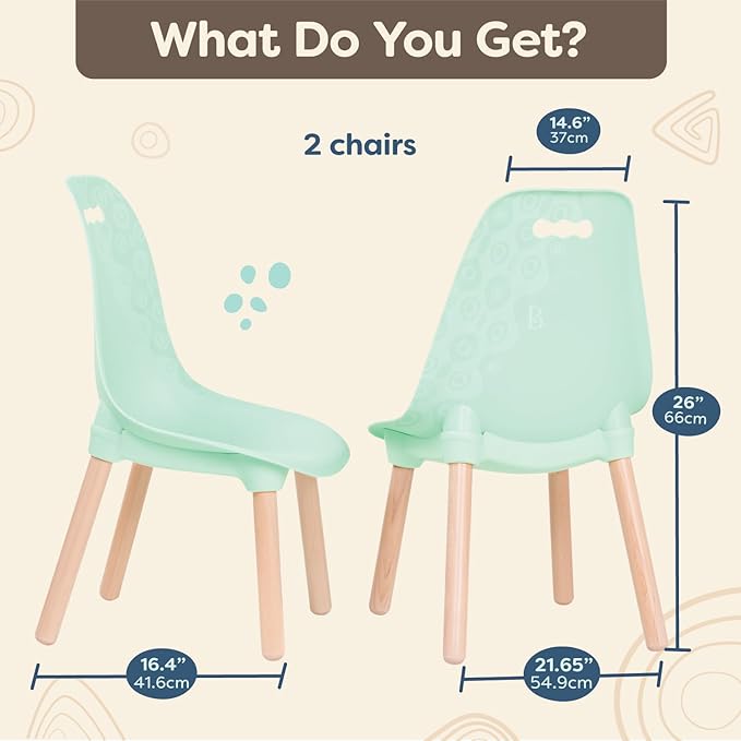 B. toys- B. spaces – Chairs For Kids – 2 Chairs – Wooden Legs - Furniture For Kids – Kid Century Modern: Chair Set - Mint- 3 Years + - LeafyLoom