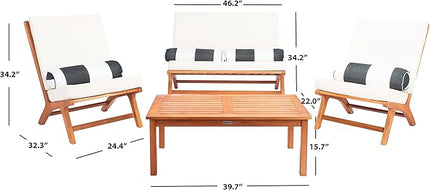 Safavieh PAT7044C Outdoor Collection Chaston Natural and Beige 4-Piece Black & White Pillows Patio Set - LeafyLoom