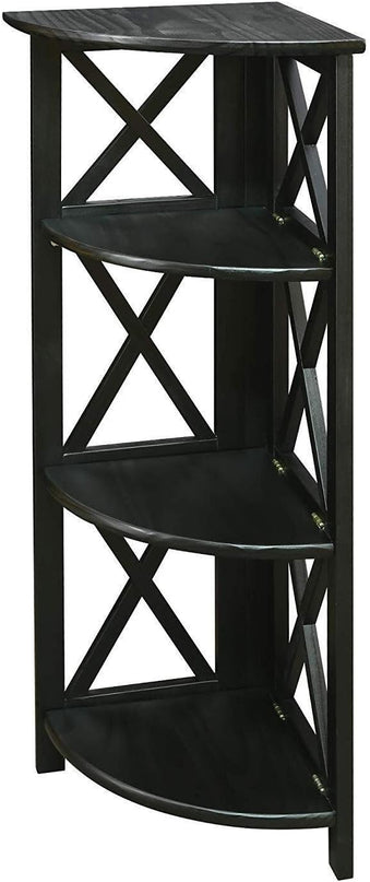 Casual Home Montego 3-Shelf Corner Folding Bookcase with Mantel Top, Black - LeafyLoom