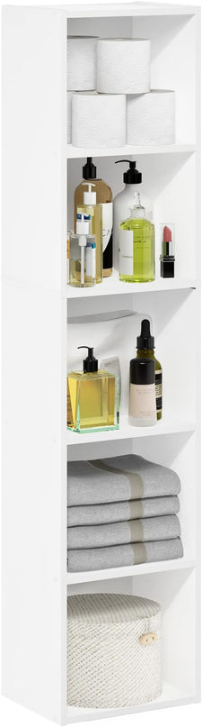 Furinno Luder Bookcase / Book / Storage, 5-Tier Cube, White - LeafyLoom