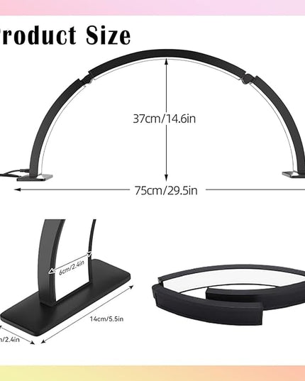 Half Moon Nail Desk Lamp 29.5In, Foldable Half Moon Nail Desk Light with Phone Stand, 48w LED Manicure Lamp, 3 Brightness Settings, Arch Light for Nail Techs, for Nails, Beauty, Crafts, Tattoo (White) - LeafyLoom