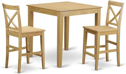East West Furniture Pub 3 Piece Counter Height Dining Set for Small Spaces Contains a Square Wooden Table and 2 Kitchen Chairs, 36x36 Inch, Oak - LeafyLoom
