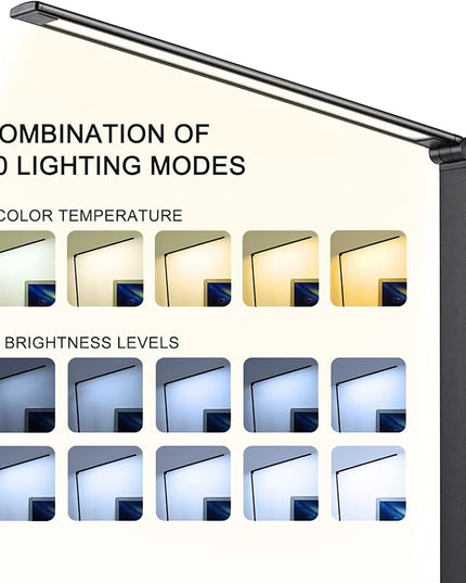 Led Desk Lamp, Desk Lamp with USB Charging Port, 5 Color Modes, 10 Brightness, Natural Light, Eye Caring Reading Lamp, Desk Light for Home Office, Table Lamp, Touch Control, Auto-Timer, Black - LeafyLoom