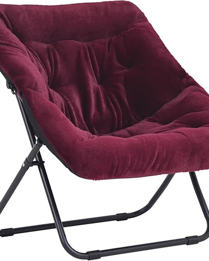 Tiita Comfy Saucer Chair, Soft Faux Fur Oversized Folding Accent Chair, Lounge Lazy Chair for Kids Teens Adults, Metal Frame Moon Chair for Bedroom, Living Room, Dorm Rooms - LeafyLoom
