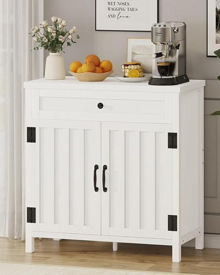 FATORRI Buffet Cabinet with Storage, Modern Sideboard Cabinet with Doors and Adjustable Shelves, Farmhouse Wood Bar Cabinet for Living Room & Kitchen (White Oak) - LeafyLoom