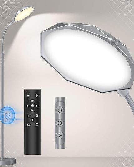LED Floor Lamp, 18W Bright Floor Lamps for Living Room, Stepless Adjustable Colors & Brightness Standing Lamp with Timer, Remote & Touch Control, Eye Caring Reading Lights for Bedroom,Office - LeafyLoom