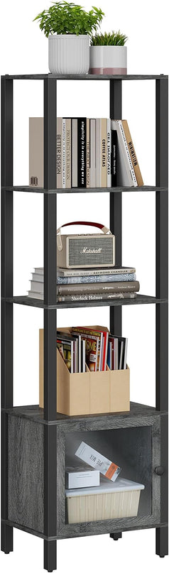 TUTOTAK 5 Tier Bookcase and Bookshelf, Narrow Book shelf with Door for Small Space, for Living Room, Office, Study, Entryway, Charcoal Grey BS03BY005 - LeafyLoom