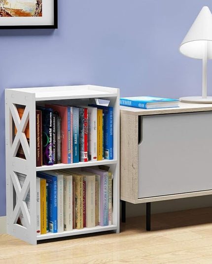 Side Table, 3 Tier 2 Shelf Small Bookshelf Bookcase for Small Spaces, Bedside End Table Nightstand, Kids Book Storage Shelves for Bedroom Living Room Office, White - LeafyLoom
