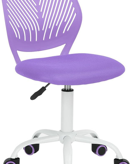 FurnitureR Teens Girls Task Chair 360 Swivel, Low Mid PP Mesh Back Fabric Seat, Height Adjustable, Rolling Castor, W15.7inces x D15.2inces x H29.5-34.2inches (Purple) - LeafyLoom