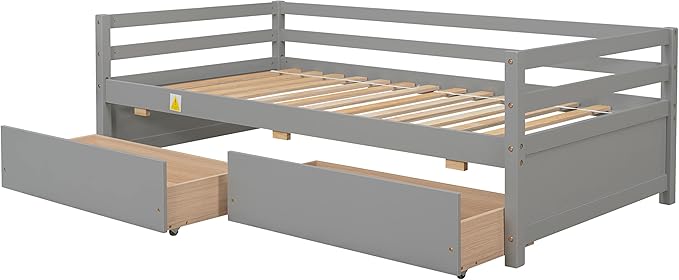 Bellemave Daybed with Two Storage Drawers Wood Day Bed, Sofa Bed Frame with Storage Drawers Daybed Couch with Storage Bed for Living Room Bedroom （Gray） - LeafyLoom