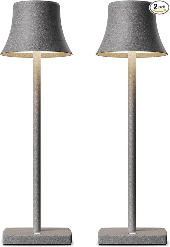Cordless Table Lamp, Rechargeable LED Battery 5000mAh USB Portable Powered Desk Lamp 3 Levels Brightness Light for Restaurants Bedroom Outdoor (2Pack ferrous gray) - LeafyLoom