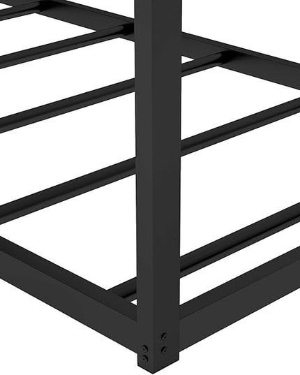 Metal Twin Size Montessori Floor Bed for Kids,Floor Bed Twin,House Bed with Slats for Boys Girls,Metal House Shape Platform Bed,No Spring Box Required,Black - LeafyLoom