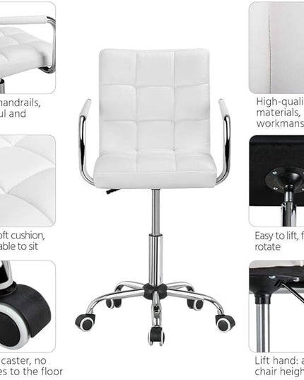 Yaheetech White Desk Chairs with Wheels/Armrests Modern PU Leather Office Chair Midback Adjustable Home Computer Executive Chair 360° Swivel - LeafyLoom