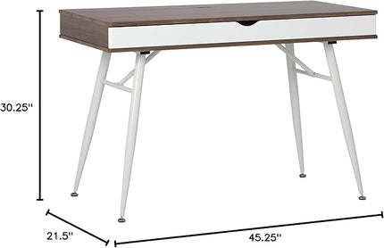 Calico Designs Alcove Modern Desk with Large Split Drawer Storage, White/Chestnut - LeafyLoom