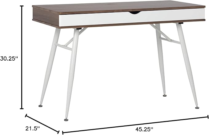 Calico Designs Alcove Modern Desk with Large Split Drawer Storage, White/Chestnut - LeafyLoom