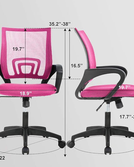 Ergonomic Office Chair Desk Chair Mesh Computer Chair with Lumbar Support Executive Rolling Swivel Adjustable Home Mid Back Task Chair for Women Adults, Pink - LeafyLoom