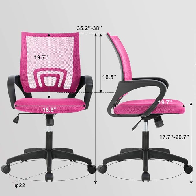 Ergonomic Office Chair Desk Chair Mesh Computer Chair with Lumbar Support Executive Rolling Swivel Adjustable Home Mid Back Task Chair for Women Adults, Pink - LeafyLoom