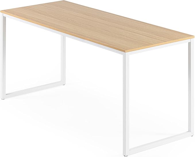 ZINUS Jennifer 63 Inch White Frame Desk / Computer Workstation / Office Desk / Easy Assembly, Natural - LeafyLoom