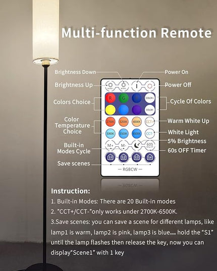 Smart Floor Lamp Works with Alexa & Google Home, Color Changing Stepless Dimmable for Living Room, Modern Standing WiFi Lamps with Remote, Minimalist Pole Lamp Tall Lights for Bedroom, Office-Black - LeafyLoom