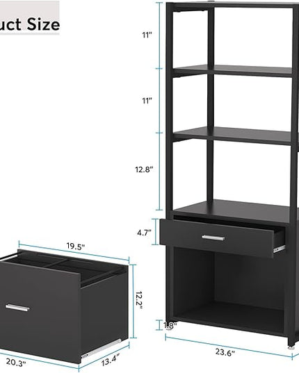 Tribesigns Bookcase Bookshelf, 4-Tier Modern File Cabinet with 2 Drawers, Lateral Filing Cabinet accommodate Legal/Letter / A4 Size for Home Office Organizer - LeafyLoom
