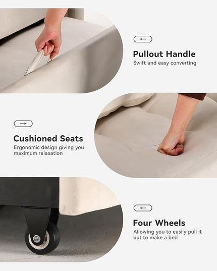 COMHOMA 55" Sleeper Sofa Bed, 3-in-1 Pull Out Couch with Adjustable Backrest and Pillows, Convertible Sleeper Couch for Living Room and Office (White) - LeafyLoom